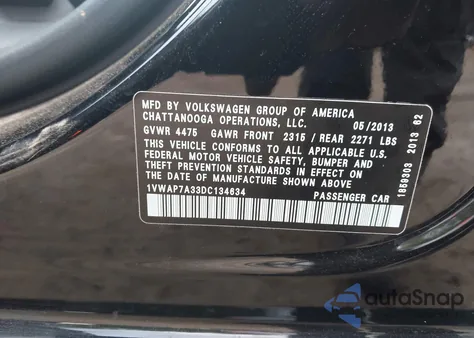 2013 Volkswagen Passat 2.5L Wolfsburg Edition from USA, damaged, VIN 1VWAP7A33DC134634